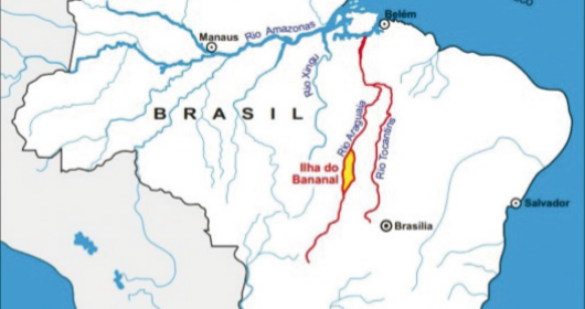 Mapa da Ilha do Bananal, Bacia Araguaia-Tocantins.